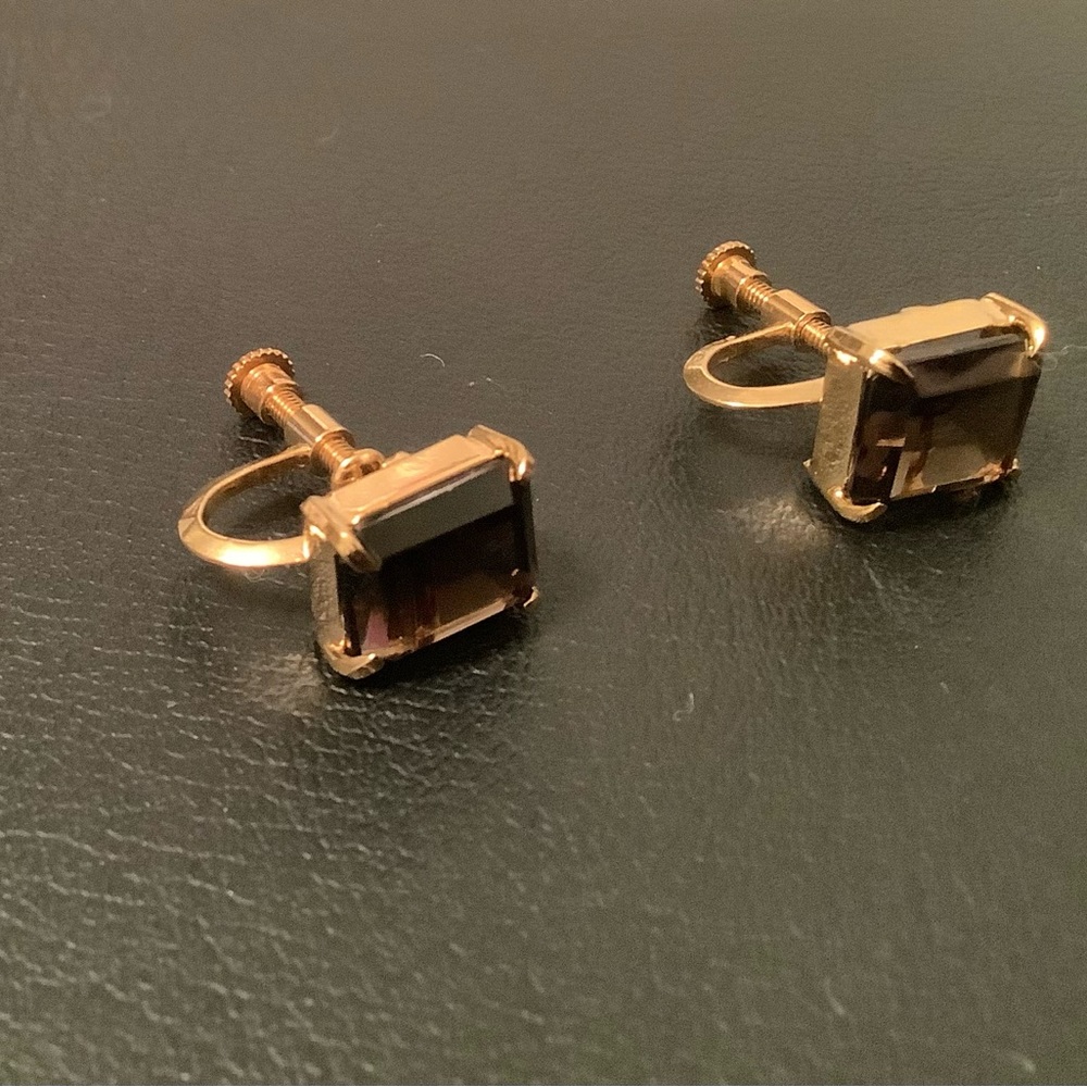 NEW Vintage Semi-precious Smoky Topaz Earrings screw on